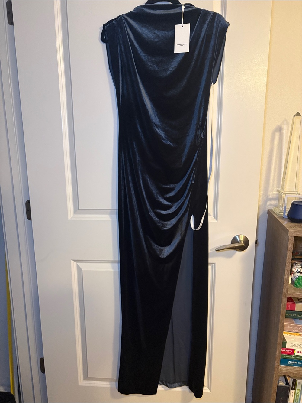 Amanda Uprichard Black Velvet Maxi Dress with Drape
